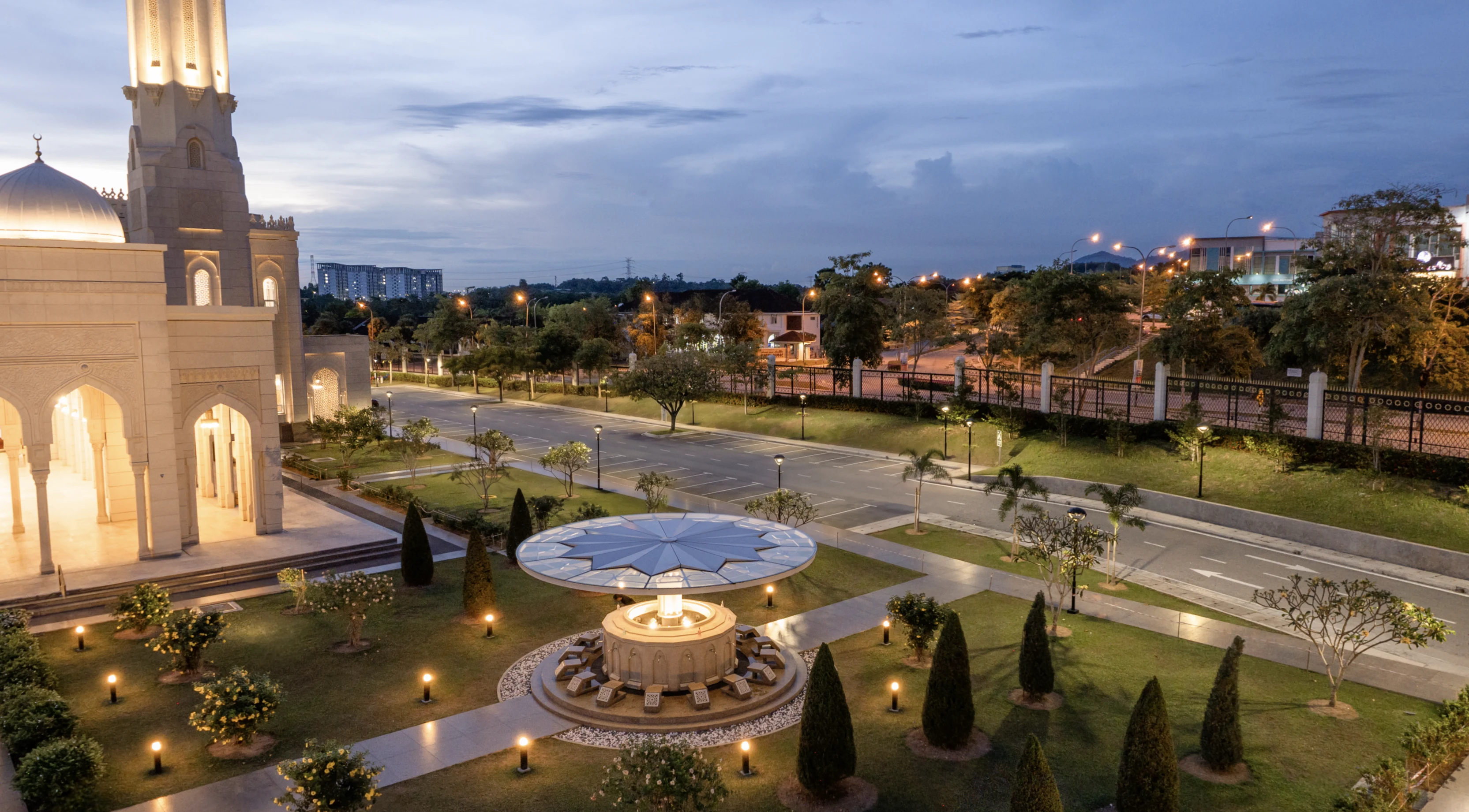 Retouched evening courtyard and car park